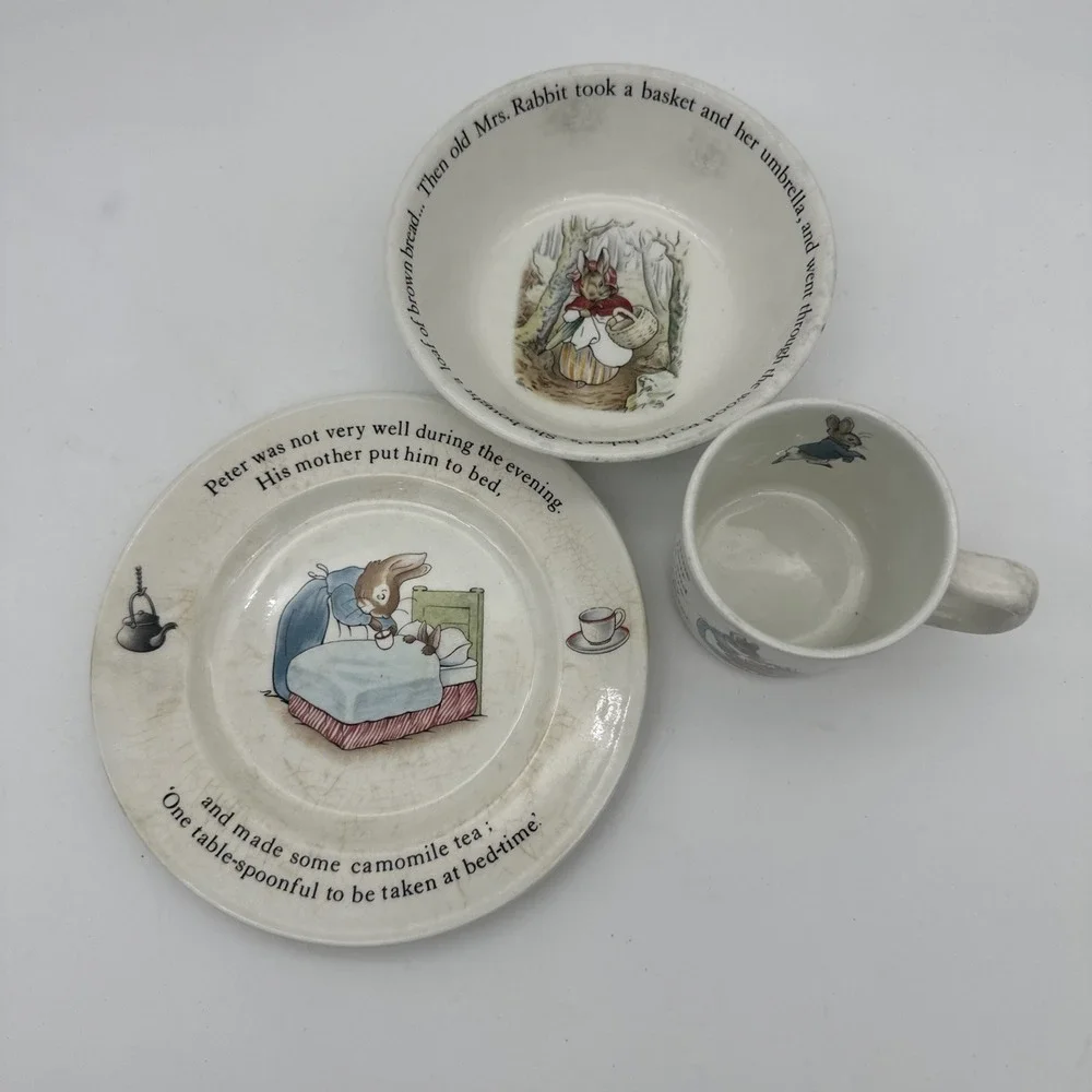 Wedgwood Peter Rabbit By Beatrix Potter 3 Piece‎ Nursery Set England  EUC